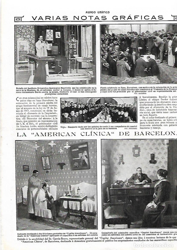 Collectionnisme: A&Ntilde;O 1913 RECORTE PRENSA LA AMERICAN CLINICA DE BARCELONA CAPILAR AMERICANO ENFERMOS CABELLO