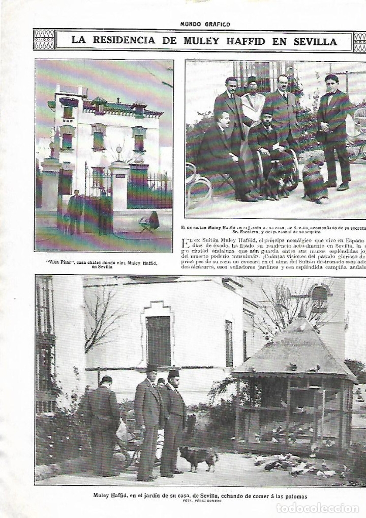 Colecionismo: A&Ntilde;O 1916 RECORTE PRENSA LA RESIDENCIA DE MULEY HAFFID EN SEVILLA VILLA PILAR