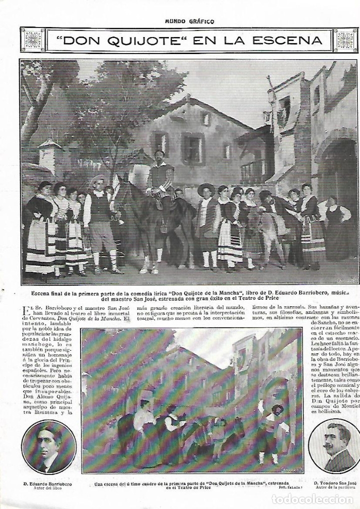 Collectionnisme: A&Ntilde;O 1916 RECORTE PRENSA TEATRO DE PRICE OBRA DON QUIJOTE EDUARDO BARRIOBERO MUSICA TEODORO SAN JOSE