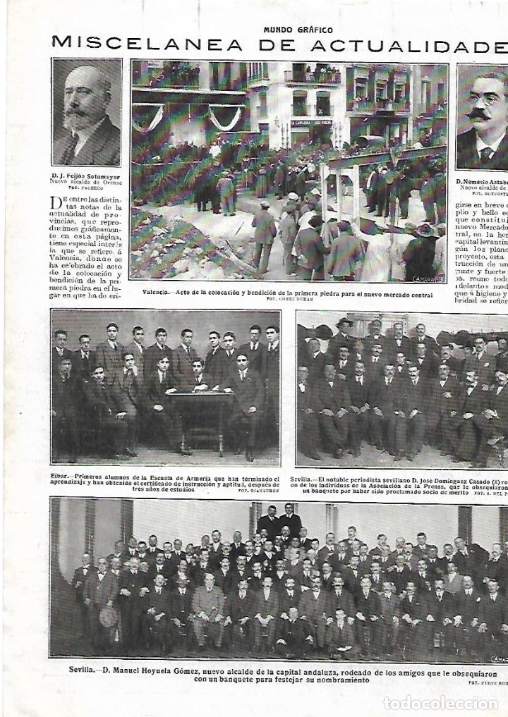 Collectionnisme: A&Ntilde;O 1916 RECORTE PRENSA VALENCIA COLOCACION PRIMERA PIEDRA NUEVO MERCADO CENTRAL
