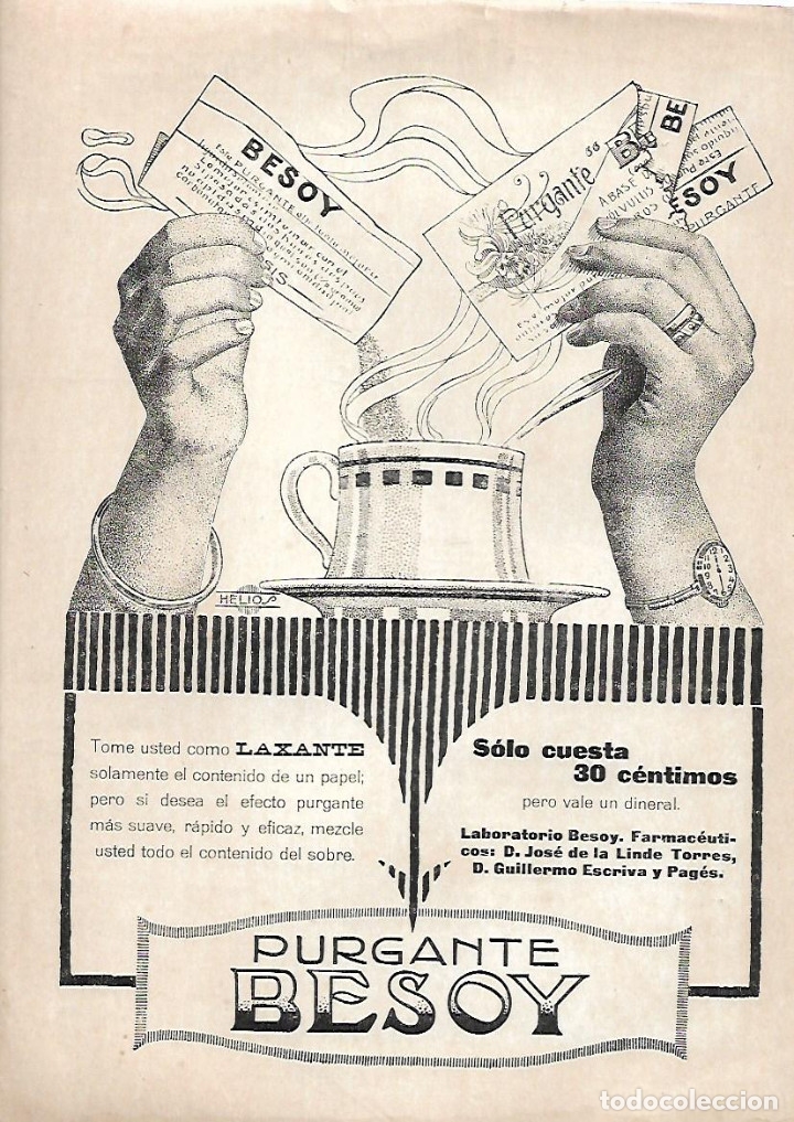 Collezionismo: A&Ntilde;O 1919 RECORTE PRENSA PUBLICIDAD PURGANTE LAXANTE BESOY