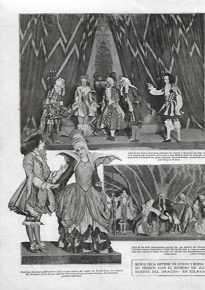 Collezionismo: A&Ntilde;O 1923 RECORTE PRENSA TEATRO ESLAVA ESTRENO OBRA LA MUERTE DEL DRAGON MU&Ntilde;OZ SECA EXITO