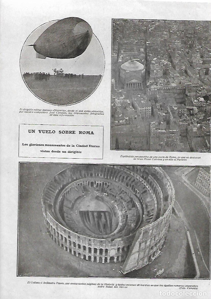 Collectionnisme: A&Ntilde;O 1923 RECORTE PRENSA  VISTA FOTOGRAFIAS AEREAS DE ROMA HECHAS DESDE DIRIGIBLE HESPERIA  COLISEUM