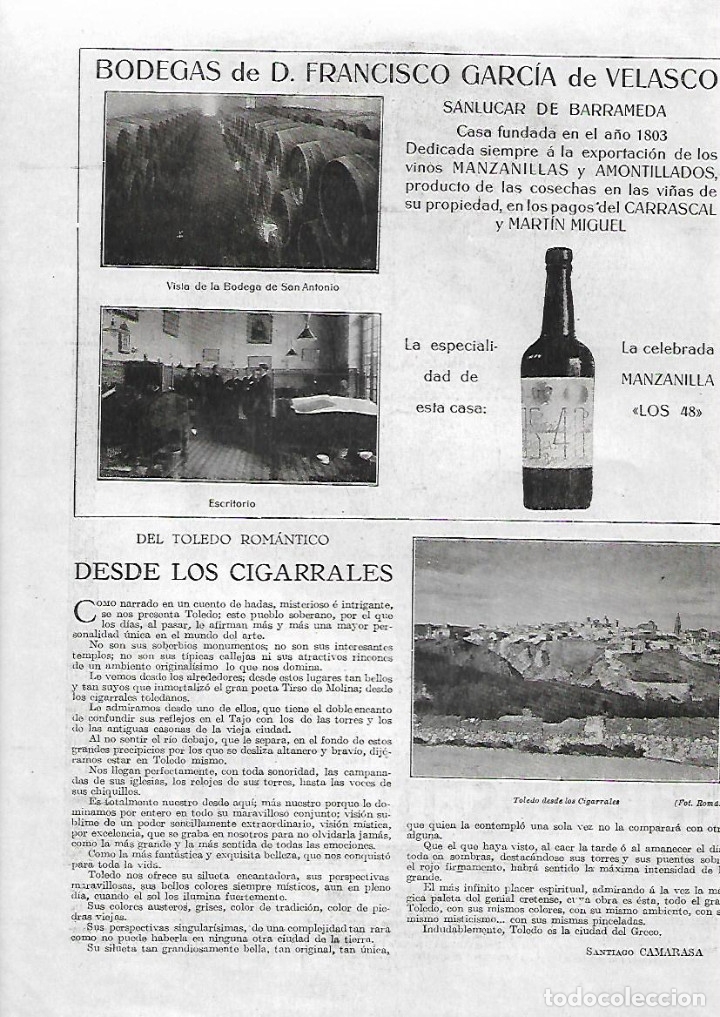 Collectionnisme: A&Ntilde;O 1923  PUBLICIDAD BODEGAS GARCIA DE VELASCO VINO MANZANILLA LOS 48 SANLUCAR BARRAMEDA AMONTILLADO