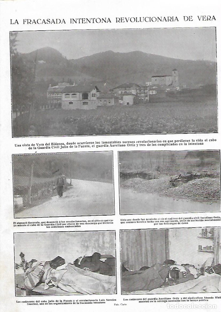 Collectionnisme: A&Ntilde;O 1924 RECORTE PRENSA VERA DE BIDASOA INTENTO REVOLUCION SINDICALISTA ABUDO RIA&Ntilde;O LUIS NAVEIRA