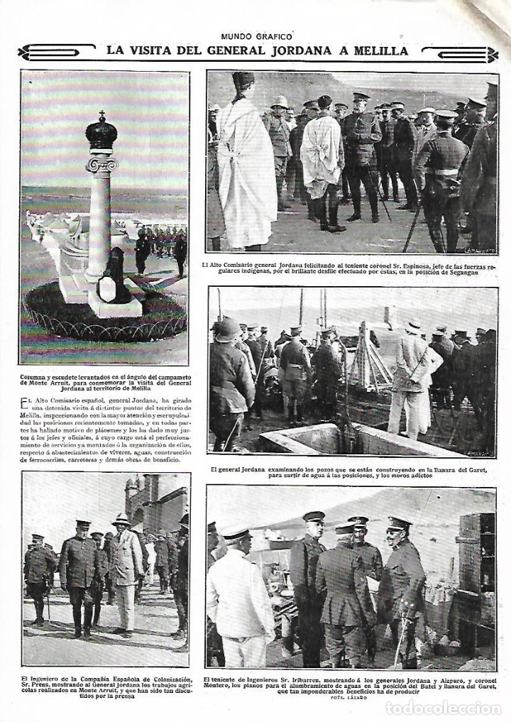 Collectionnisme: A&Ntilde;O 1916 RECORTE PRENSA VISITA DEL GENERAL JORDANA A MELILLA GUERRA AFRICA EJERCITO