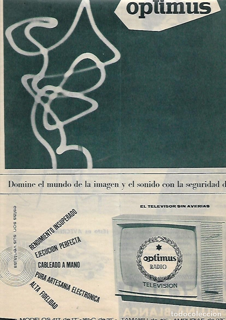 Collezionismo: A&Ntilde;O 1963 RECORTE PRENSA PUBLICIDAD OPTIMUS RADIO TELEVISION TELEVISOR