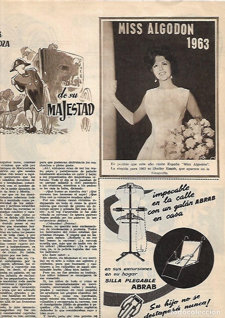 Collezionismo: A&Ntilde;O 1963 RECORTE PRENSA FOTOGRAFIA DE SHELBY EMITH MISS ALGODON 1963