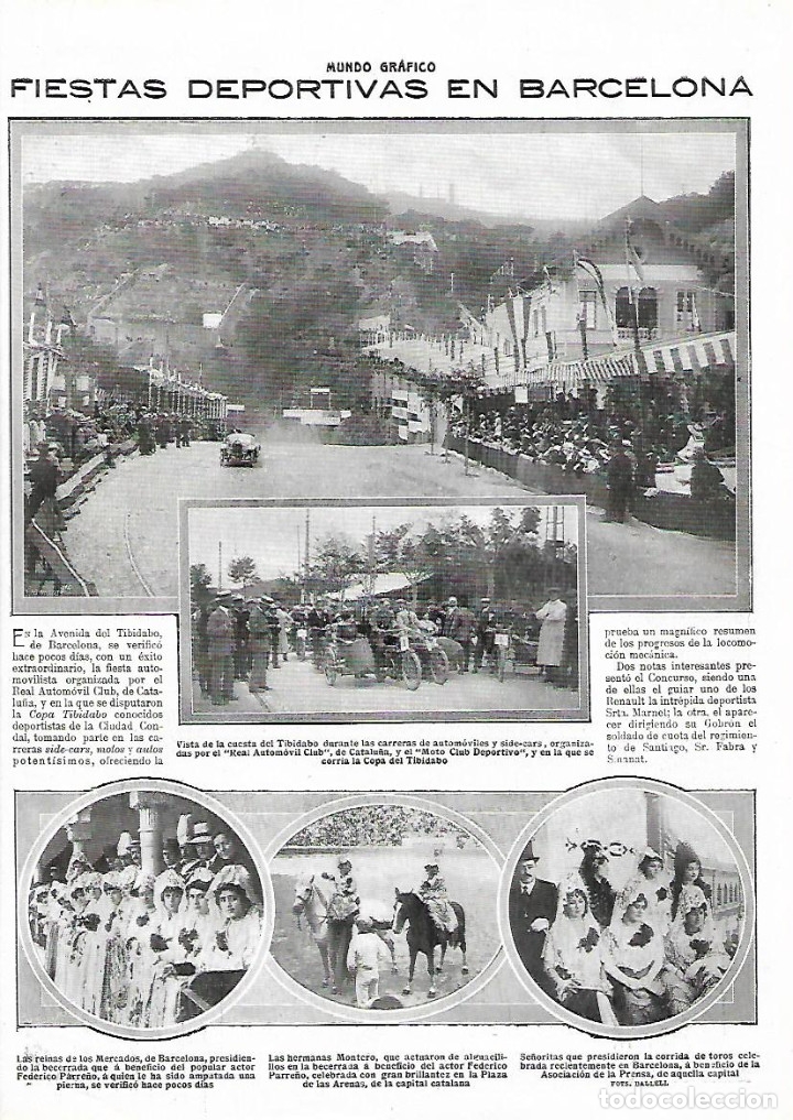 Colecionismo: A&Ntilde;O 1924 RECORTE PRENSA DEPORTES BCNA CUESTA TIBIDABO CARRERA AUTOMOVIL SIDE CAR REAL AUTOMOVIL CLUB