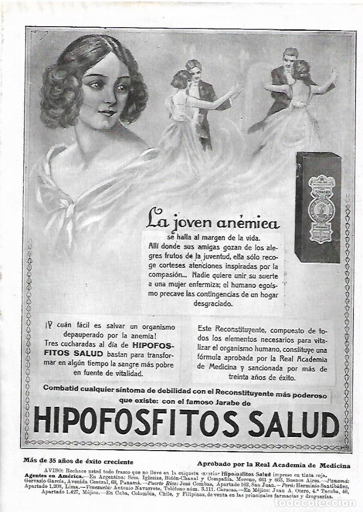 Collectionnisme: A&Ntilde;O 1925 RECORTE PRENSA PUBLICIDAD JARABE HIPOFOSFITOS SALUD ANEMIA RECONSTITUYENTE