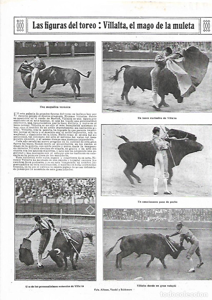 Collezionismo: A&Ntilde;O 1925 RECORTE PRENSA TOROS TORERO NICANOR VILLALTA FIGURA DEL TOREO MAGO DE LA MULETA