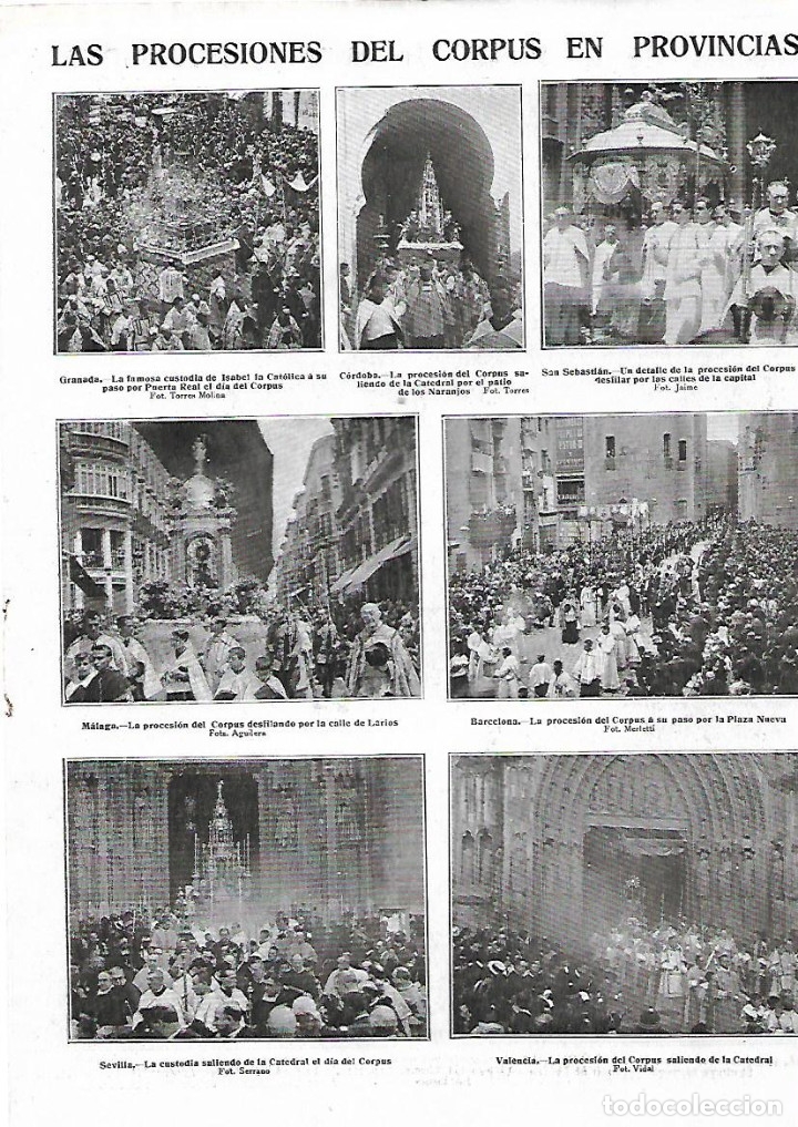 Colecionismo: A&Ntilde;O 1925 PROCESION DEL CORPUS EN GRANADA CORDOBA MALAGA SEVILLA BCNA VALENCIA SAN SEBASTIAN