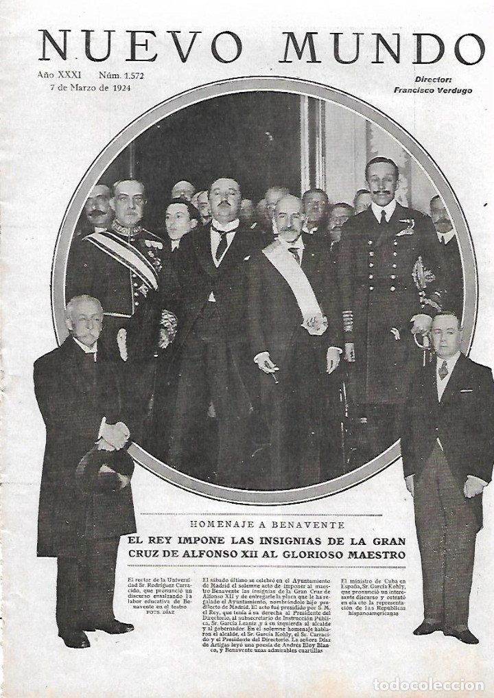 Colecionismo: A&Ntilde;O 1924 RECORTE PRENSA HOMENAJE A BENAVENTE INSIGNIA DE LA GRAN CRUZ DE ALFONSO XII