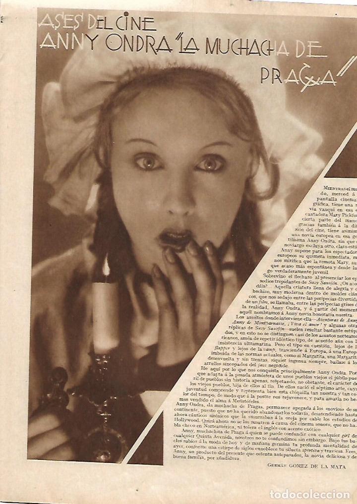 Collectionnisme: A&Ntilde;O 1930 RECORTE PRENSA CINE ARTISTA ACTRIZ ANNY ONDRA LA MUCHACHA DE PRAGA