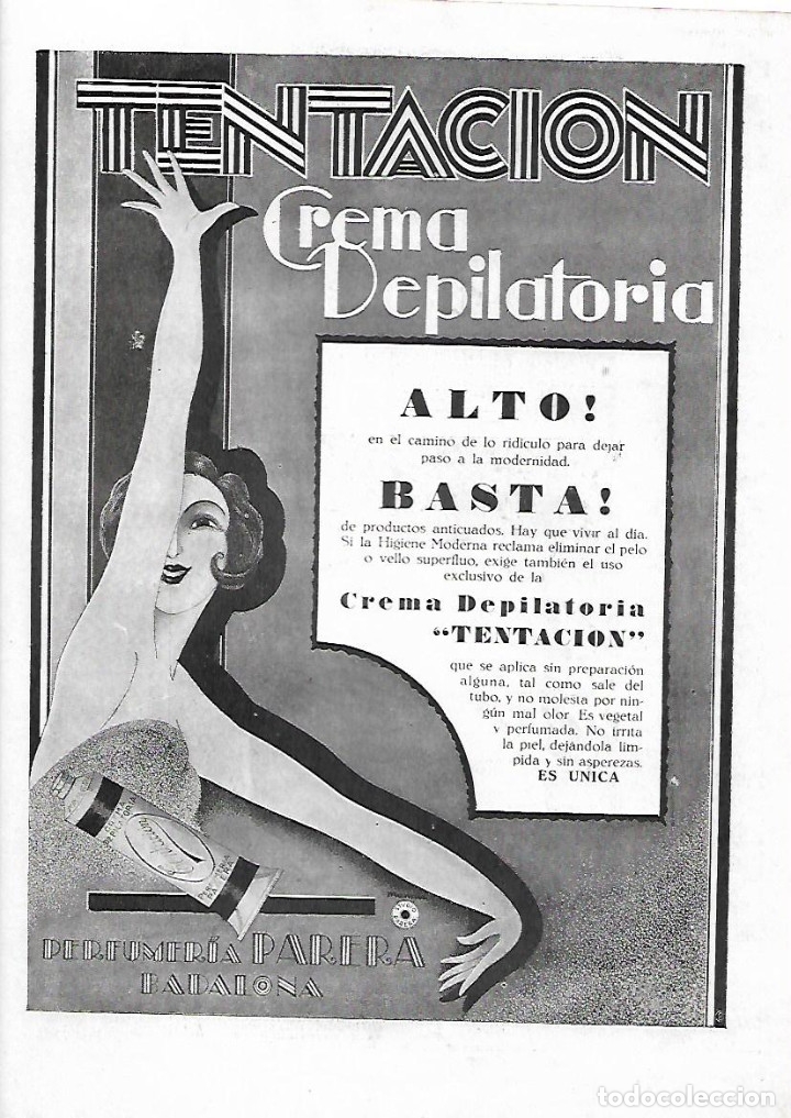 Collecting paper: A&Ntilde;O 1930 RECORTE PRENSA PUBLICIDAD TENTACION CREMA DEPILATORIA PERFUMERIA PARERA BADALONA