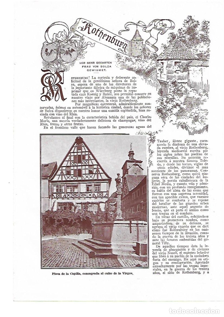 Collectionnisme: A&Ntilde;O 1913 RECORTE PRENSA ALEMANIA ROTENBURG  AYUNTAMIENTO PLAZA DE LA CAPILLA TORRE BARRANCO HOSPITAL