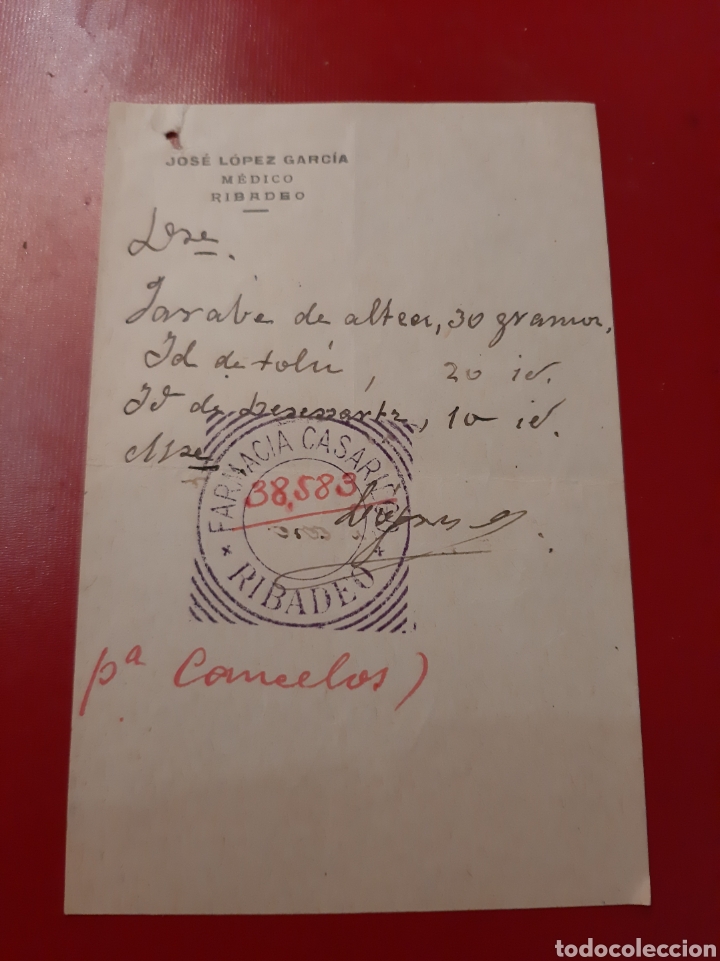 Collezionismo: Ribadeo receta para Farmacia Casariego