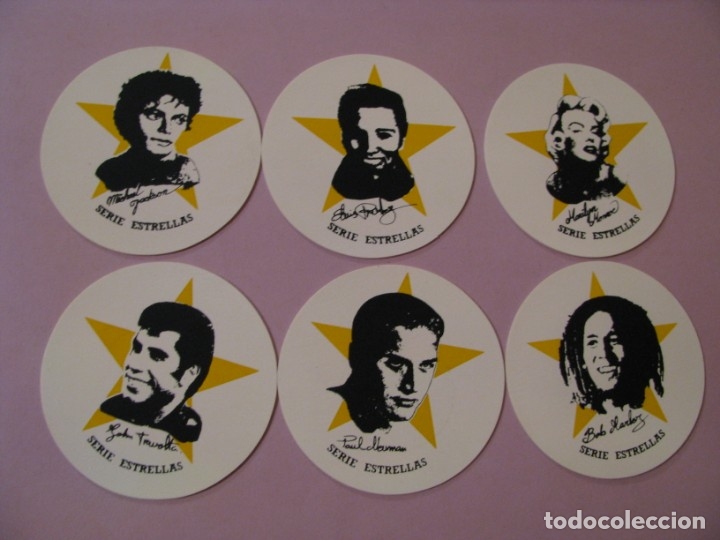 Coleccionismo: LOTE DE 6 POSAVASOS DE GOMA BLANDA. SERIE ESTRELLAS. 9 CM.
