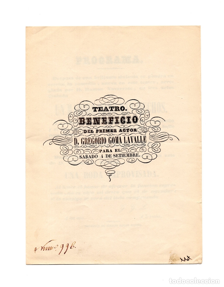 Coleccionismo: PROGRAMA DE TEATRO.- IMPRENTA IGNACIO RAMON BAROJA. CIRCA.1820 - Foto 1