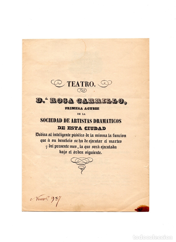 Coleccionismo: PROGRAMA DE TEATRO.- IMPRENTA IGNACIO RAMON BAROJA. CIRCA.1820 - Foto 1