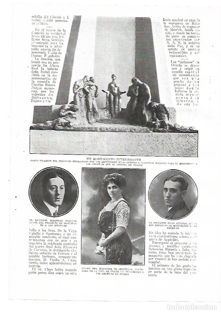 Coleccionismo: &Ntilde;O 1914 PROYECTO ESCULTURA JULIO ANTONIO SEBASTIAN MIRANDA OVIEDO MONUMENTO A LAS AMERICAS ARGUELLES