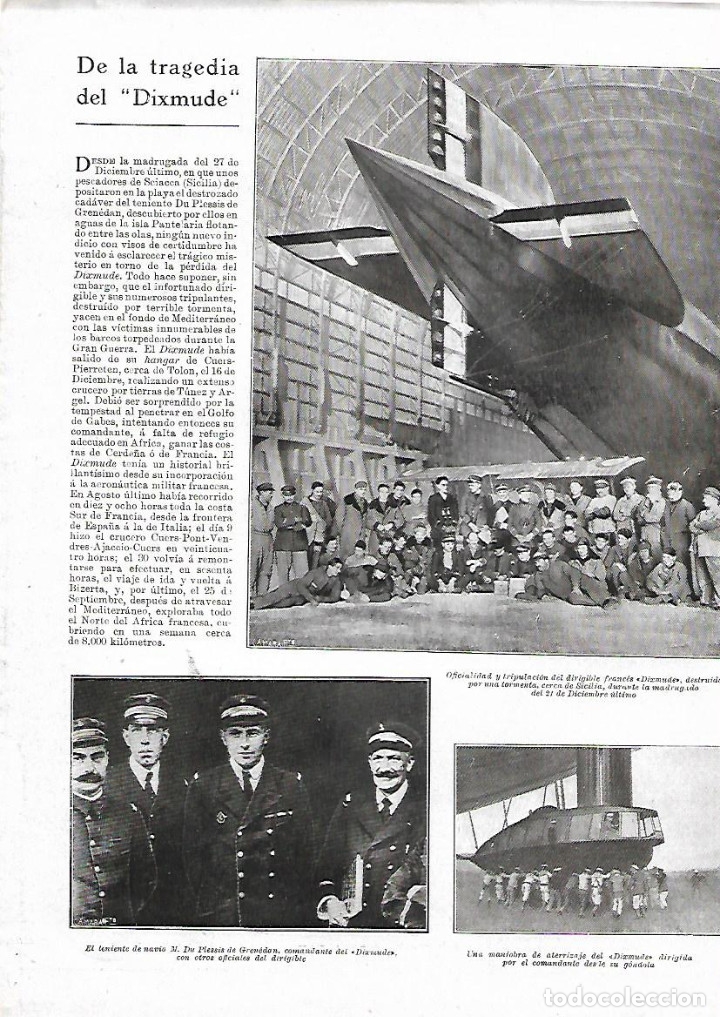 Collezionismo: A&Ntilde;O 1924 RECORTE PRENSA LA TRAGEDIA DEL DIXMUDE DIRIGIBLE FRANCES DESTRUIDO POR UNA TORMENTA