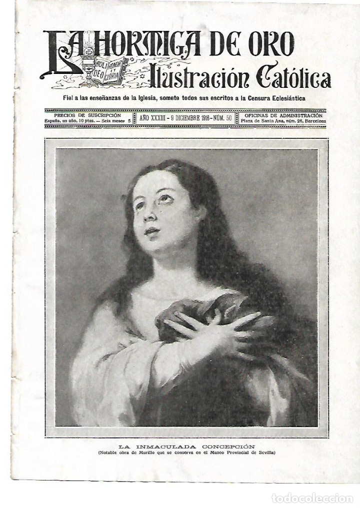 Colecionismo: A&Ntilde;O 1916 RECORTE PRENSA FOTOGRAFIA DETALLE CUADRO LA INMACULADA CONCEPCION MURILLO