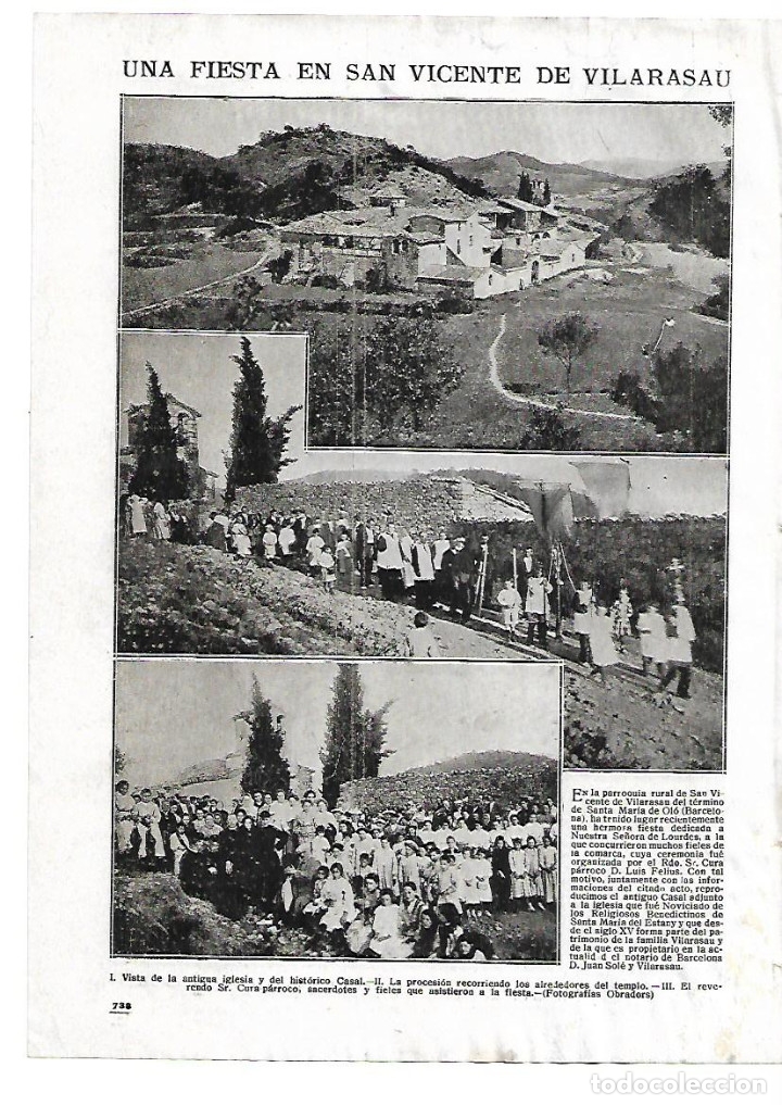 Colecionismo: A&Ntilde;O 1916 RECORTE PRENSA SANT VICEN&Ccedil; DE VILARASAU PROCESION NUESTRA SE&Ntilde;ORA LOURDES SANTA MARIA OLO