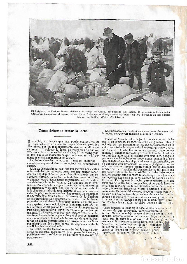 Colecionismo: A&Ntilde;O 1916 RECORTE PRENSA MELILLA FOTOGRAFIA ACTOR ENRIQUE BORRAS EN EL MERCADO KABILAS