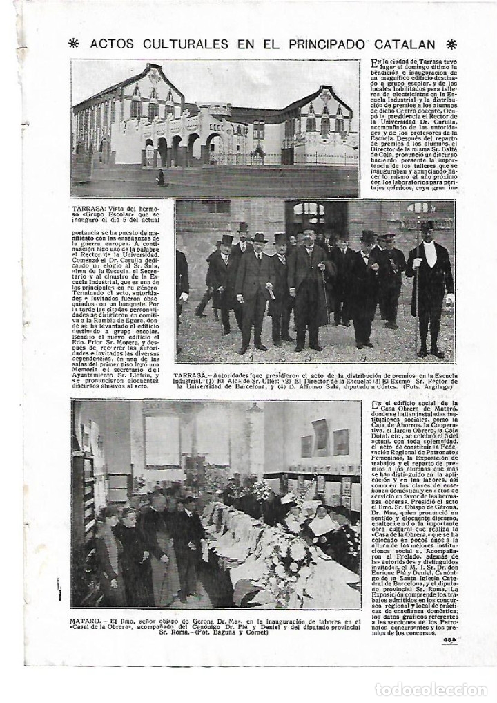 Colecionismo: A&Ntilde;O 1916 RECORTE PRENSA TERRASSA TARRASA INAUGURACION NUEVA ESCUELA ELECTRICISTAS ESCUELA INDUSTRIAL