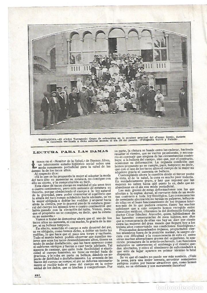 Collecting paper: A&Ntilde;O 1916 RECORTE PRENSA TARRAGONA ORFEO TARRAGONI EN EL PARQUE DE SAMA