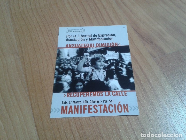 Coleccionismo: Panfleto - Por libertad de expresi&oacute;n, Asociaci&oacute;n y Manifestaci&oacute;n - 17 Marzo 2001, Cibeles - Madrid