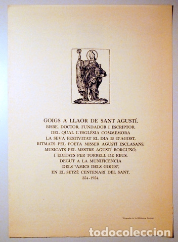 Coleccionismo: GOIGS A LLAOR DE SANT AGUST&Iacute; - Barcelona 1955 - Foto 1