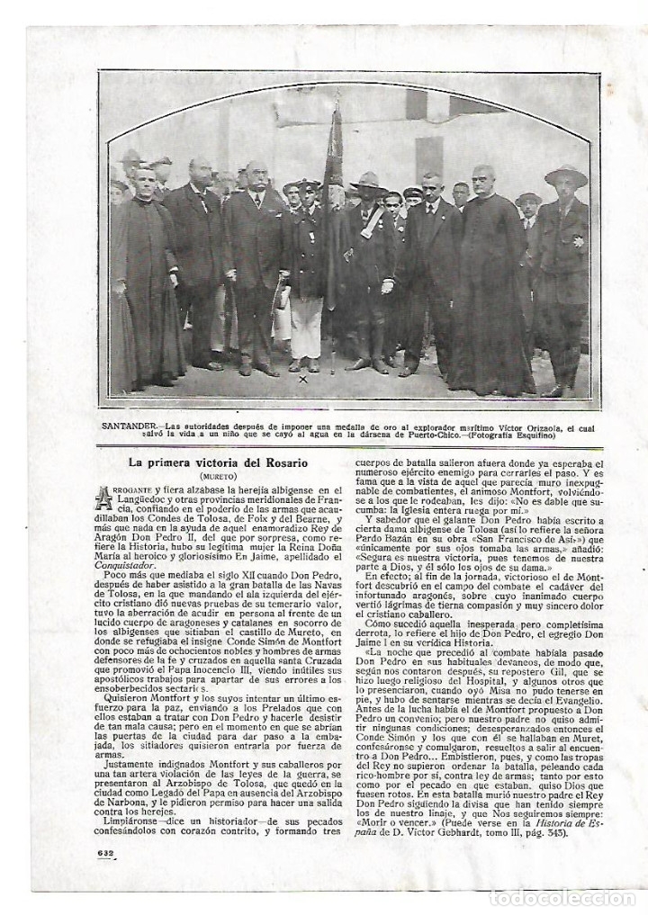 Collezionismo: A&Ntilde;O 1916 RECORTE PRENSA SANTANDER MEDALLA ORO EXPLORADOR MARITIMO VICTOR ORIZAOLA