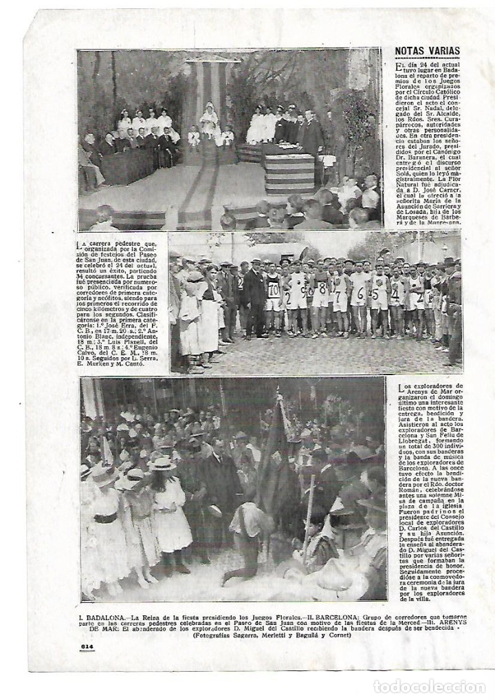 Coleccionismo: A&Ntilde;O 1916 RECORTE PRENSA EXPLORADORES ARENYS DE MAR ABANDERADO MIGUEL DEL CASTILLO BANDERA BENDICION