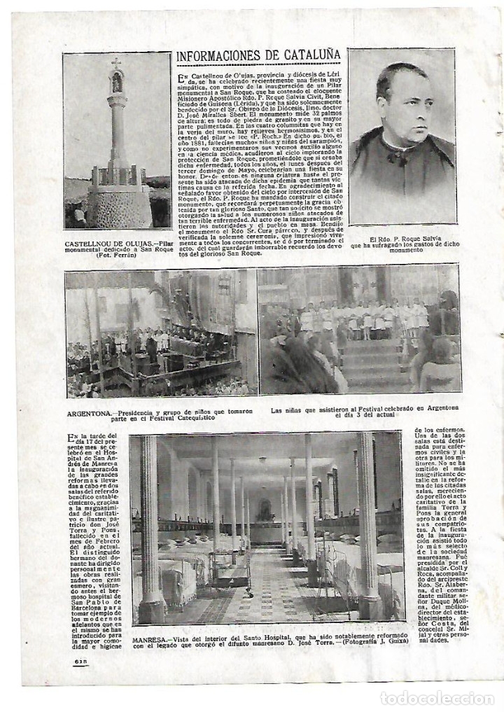 Coleccionismo: A&Ntilde;O 1916 RECORTE PRENSA MANRESA INTERIOR HOSPITAL SANT ANDREU REFORMA LEGADO JOSE TORRA