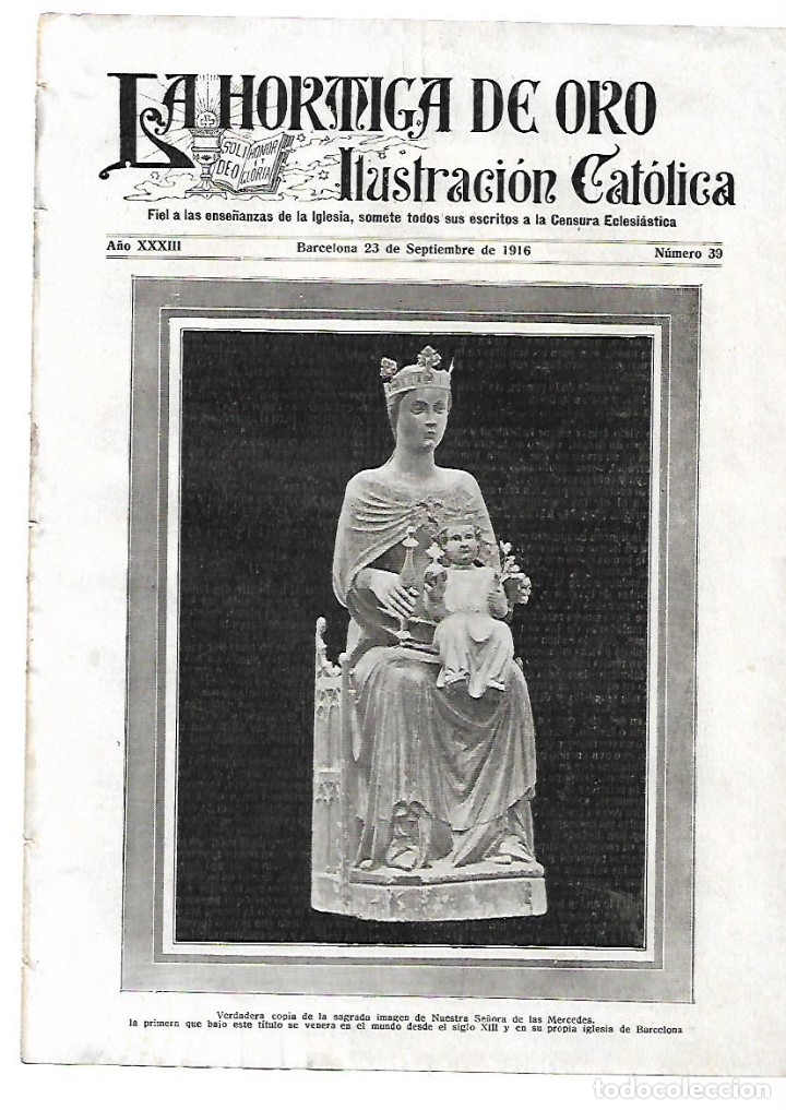 Coleccionismo: A&Ntilde;O 1916 RECORTE PRENSA VERDADERA COPIA PRIMERA IMAGEN VIRGEN VERGE LA MERCE MERCED LAS MERCEDES