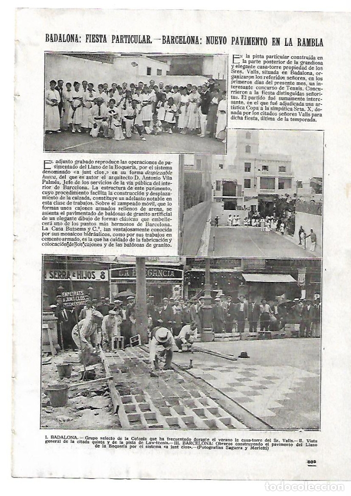 Coleccionismo: A&Ntilde;O 1916 RECORTE PRENSA RAMBLAS BARCELONA CONSTRUCCION PAVIMENTO JUNT CLOS LLANO LA BOQUERIA