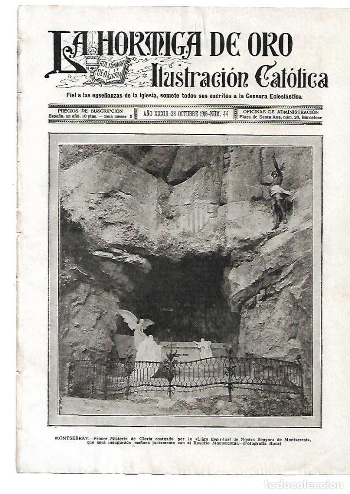 Collezionismo: A&Ntilde;O 1916 RECORTE PRENSA MONTSERRAT PRIMER MISTERIO GLORIA COSTEADO LIGA ESPIRITUAL DE MONTSERRAT
