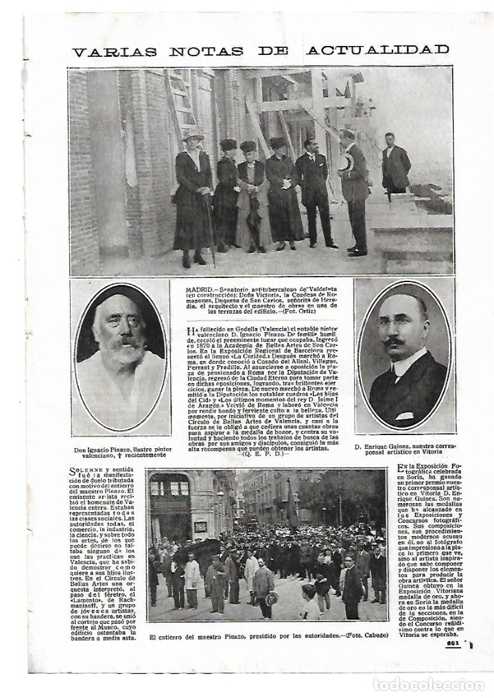Coleccionismo: A&Ntilde;O 1916 RECORTE PRENSA VISITA DO&Ntilde;A VICTORIA SANATORIO ANTITUBERCULOSO VALDELATA MADRID EN OBRAS