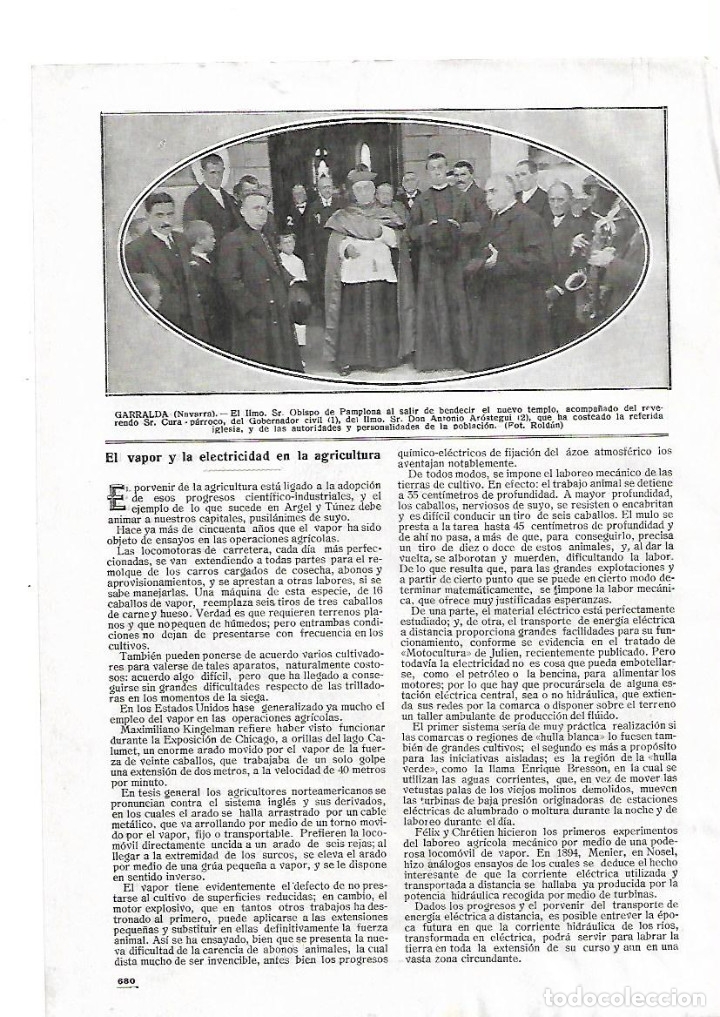 Coleccionismo: A&Ntilde;O 1916 RECORTE PRENSA GARRALDA NAVARRA INAUGURACION BENDICION DE LA NUEVA IGLESIA