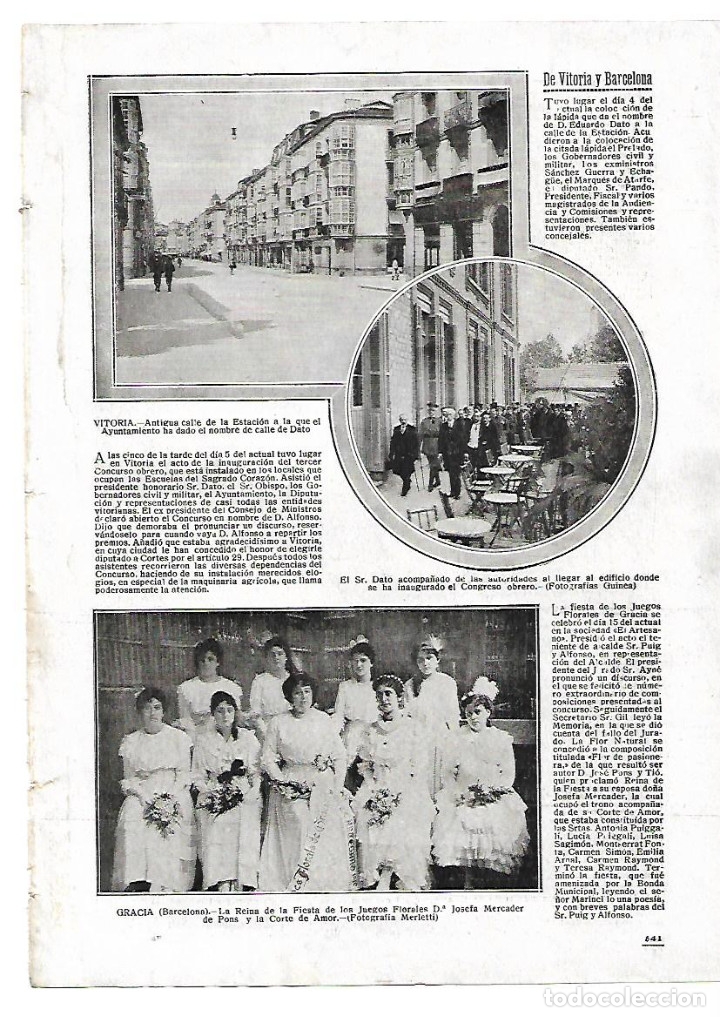 Sammelleidenschaft Papier: A&Ntilde;O 1916 RECORTE PRENSA VISITA DE DATO A VITORIA CALLE CON SU NOMBRE INAUGURACION CONGRESO OBRERO