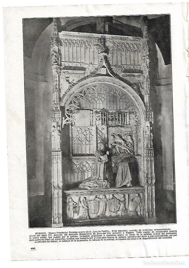 Sammelleidenschaft Papier: A&Ntilde;O 1916 RECORTE PRENSA BURGOS SEPULCRO ESTATUA ORANTE JUAN DE PADILLA ARTE