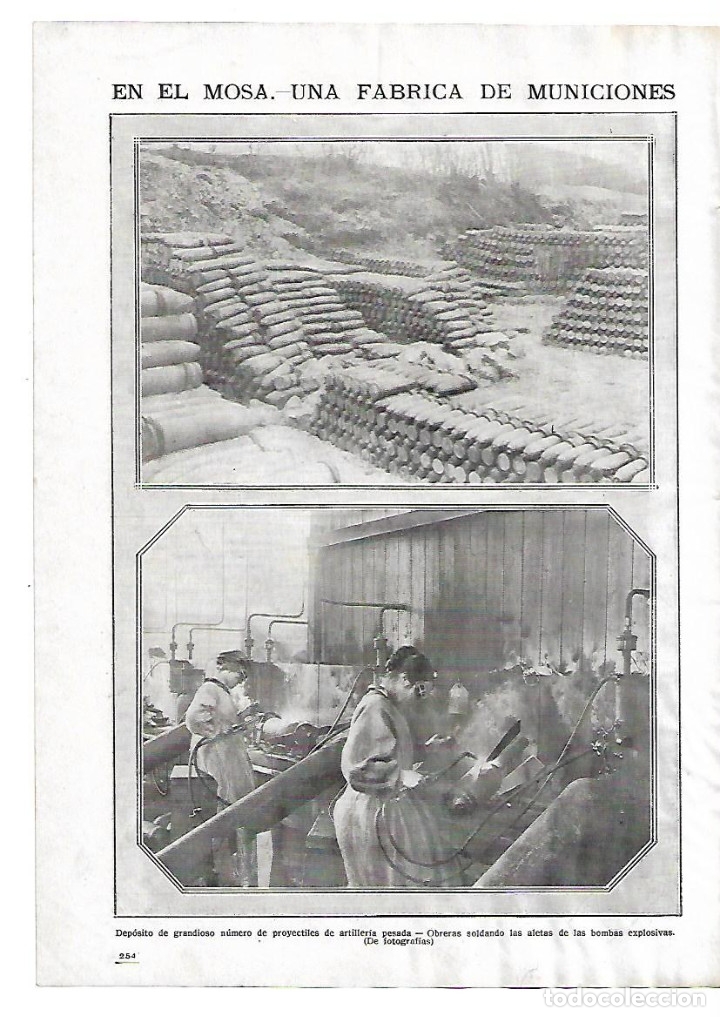 Collectionnisme: A&Ntilde;O 1916 RECORTE PRENSA FABRICA DE MUNICION EN EL MOSA GUERRA BOMBAS PROYECTILES ARTILLERIA PESADA