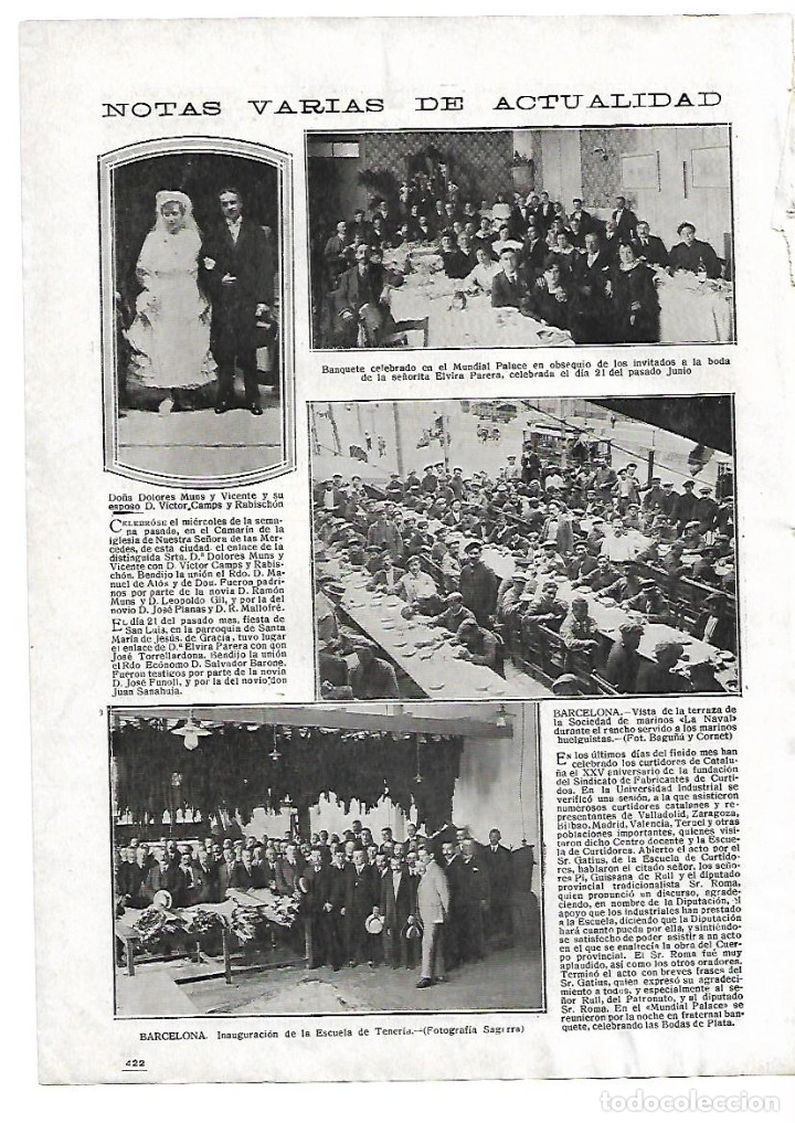 Coleccionismo: A&Ntilde;O 1916 RECORTE PRENSA BARCELONA INAUGURACION ESCUELA DE TENERIA INGENIERIA