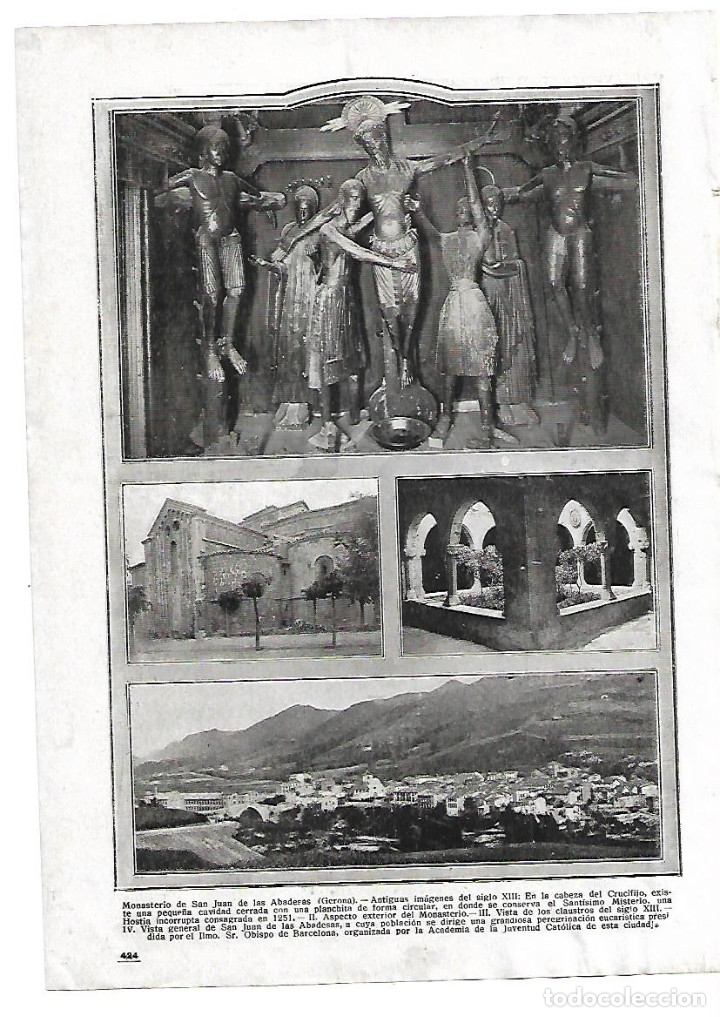 Collezionismo: A&Ntilde;O 1916 RECORTE PRENSA MONASTERIO SANT JOAN DE LES ABADESSES TALLA CRUCIFIJO CLAUSTRO POBLACION