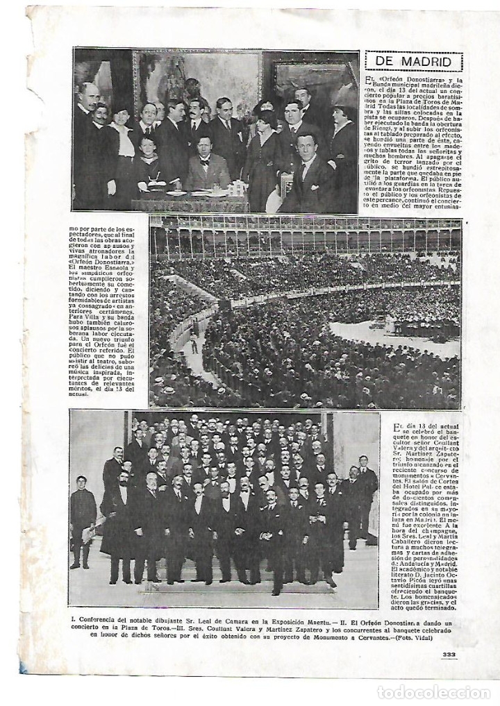 Collectionnisme: A&Ntilde;O 1916 RECORTE PRENSA MADRID ORFEON DONOSTIARRA CONCIERTO EN LA PLAZA DE TOROS