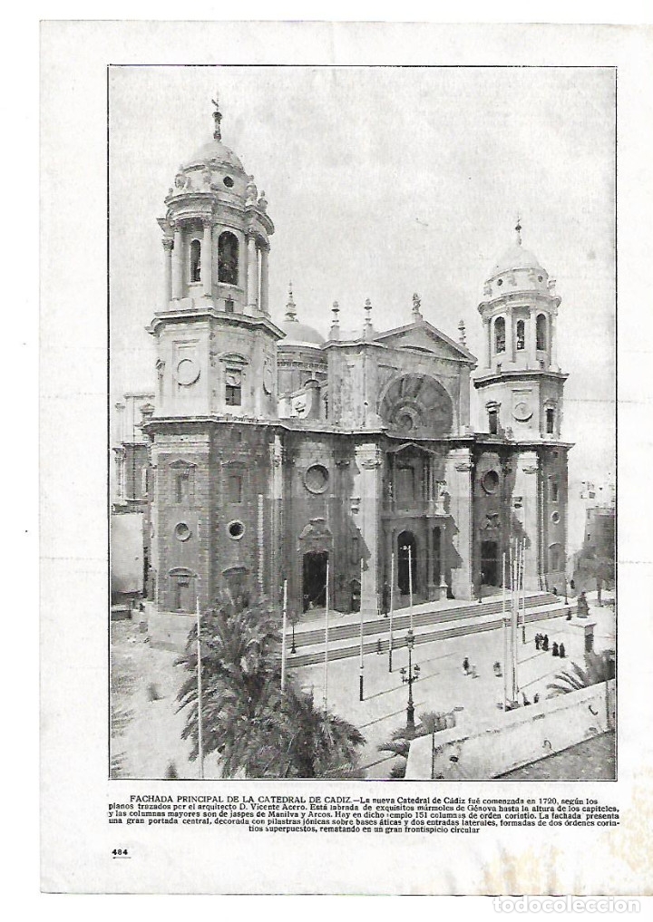 Colecionismo: A&Ntilde;O 1916 RECORTE PRENSA FACHADA PRINCIPAL CATEDRAL DE CADIZ  VICENTE ACERO MARMOL DE GENOVA