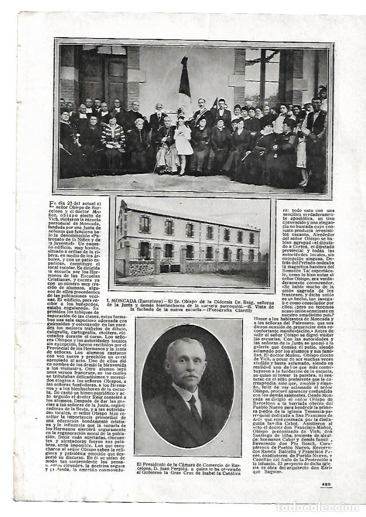 Coleccionismo: A&Ntilde;O 1916 RECORTE PRENSA MONTCADA BARCELONA NUEVA ESCUELA PARROQUIAL OBISPO REIG
