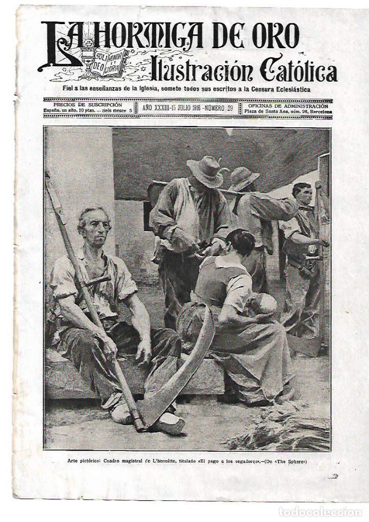 Collezionismo: A&Ntilde;O 1916 RECORTE PRENSA PINTURA CUADRO L'HERMITTE HERMITTE PAGO A LOS SEGADORES REPRODUCCION